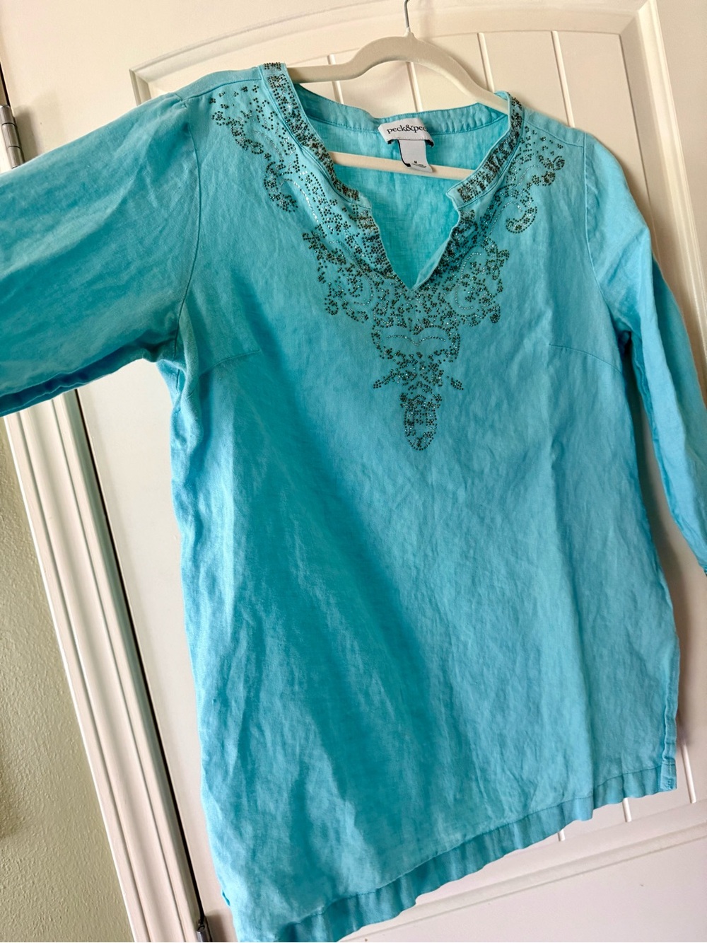 Peck & Peck Turquoise Embroidered V-Neck Tunic